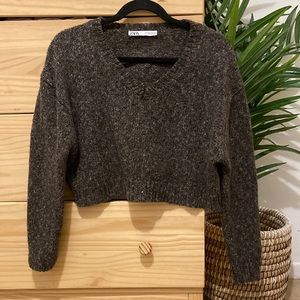 ZARA Brown cropped knit sweater